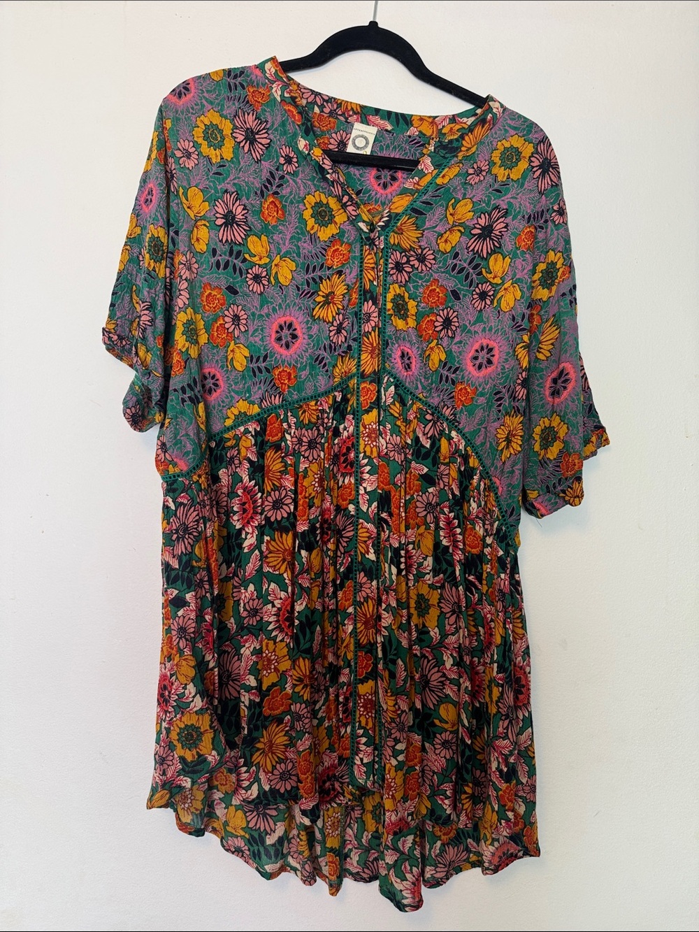 Anthropologie Multi-Color Floral Tunic with Green Base
